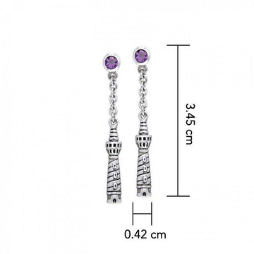 Cape Hatteras Lighthouse and Gem Silver Earrings TER236 - Jewelry